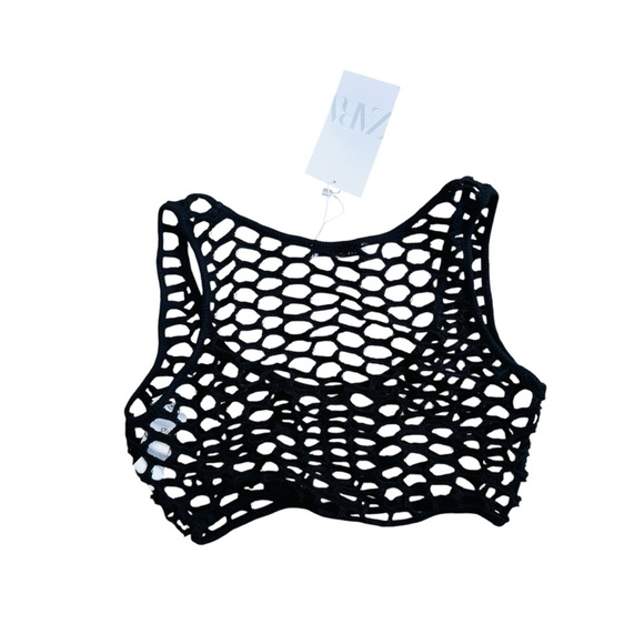 Zara Black Crochet crop top NEW - Picture 2 of 3